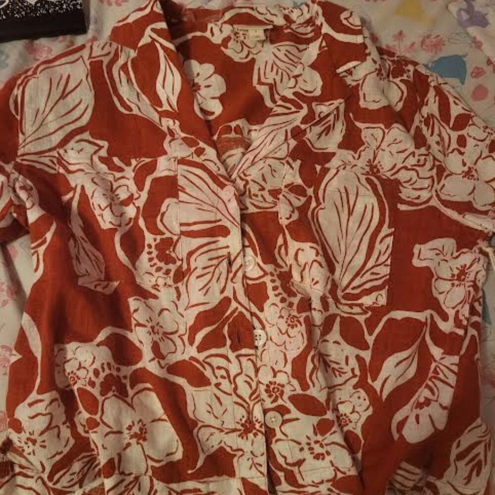 Womens a.n.a A New Approach Orange Floral Shirt Size S